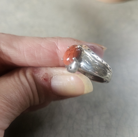 STUNNING STERLING AND JASPER RING WITH AWESOME DESIGN ETCHED THROUGHOUT SILVER - Picture 3 of 6